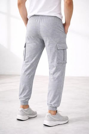 Erkek Jogger Eşofman Altı Kargo Cepli Lastikli Paça Spor Pantolon - Gri