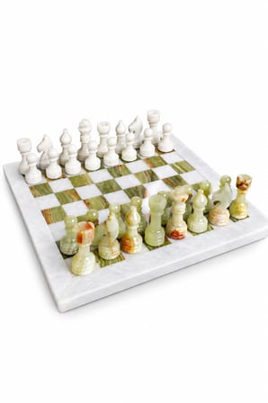 15 İnç Yeşil Oniks Doğal Taş Satranç Takımı 38x38 cm Premium Özgün Hediye Kutulu