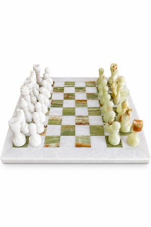 15 İnç Yeşil Oniks Doğal Taş Satranç Takımı 38x38 cm Premium Özgün Hediye Kutulu