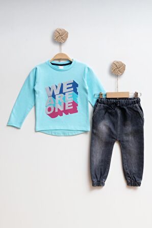 Çocuk Kot Sweatshirt Erkek Alt Üst Takım We are one - TURKUAZ - 3 YAŞ