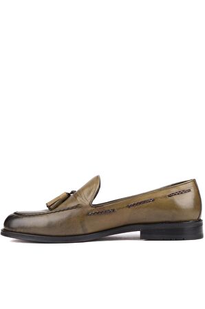 Shoetyle - Haki Deri Püsküllü Erkek Klasik Ayakkabı 250-2250