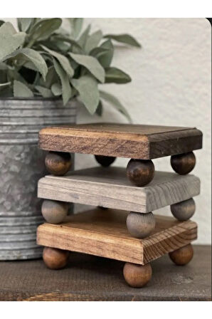 Ahşap Bitki Standı Set 3'lü 10x10 cm
