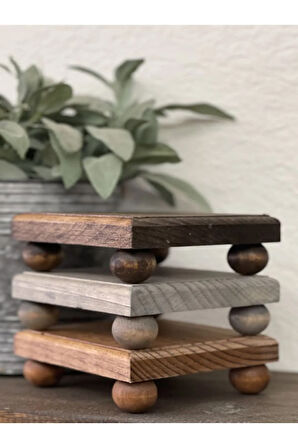 Ahşap Bitki Standı Set 3'lü 10x10 cm