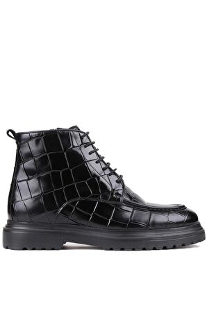 Shoetyle - Siyah Croco Deri Fermuarlı Erkek Bot 250-604