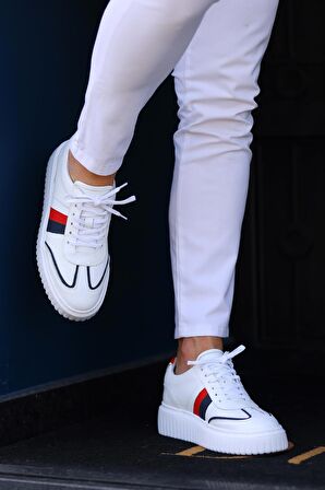 Shoetyle - Beyaz Deri Bağcıklı Erkek Günlük Ayakkabı 101-9082
