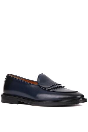 Shoetyle - Lacivert Deri Bağcıksız Erkek Günlük Ayakkabı 250-7510