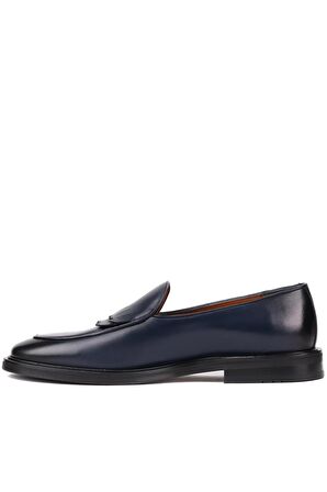Shoetyle - Lacivert Deri Bağcıksız Erkek Günlük Ayakkabı 250-7510