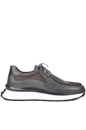 Shoetyle - Gri Deri Bağcıklı Erkek Günlük Ayakkabı 250-2416