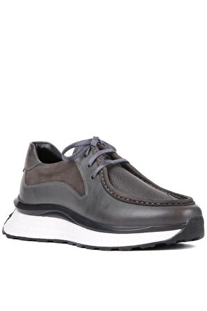 Shoetyle - Gri Deri Bağcıklı Erkek Günlük Ayakkabı 250-2416