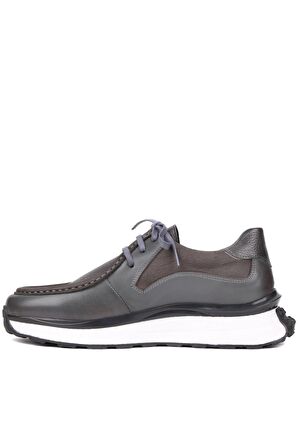 Shoetyle - Gri Deri Bağcıklı Erkek Günlük Ayakkabı 250-2416
