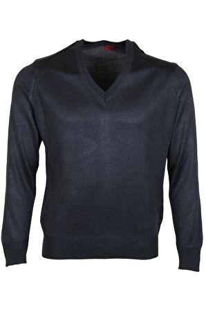 Erkek Yünlü Kazak V Yaka Normal Klasik Kesim Füme RAR00371 Füme-3XL