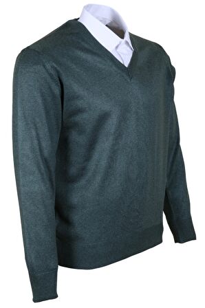 Erkek Yünlü Kazak V Yaka Normal Klasik Kesim Yeşil RAR00375 Yeşil-3XL
