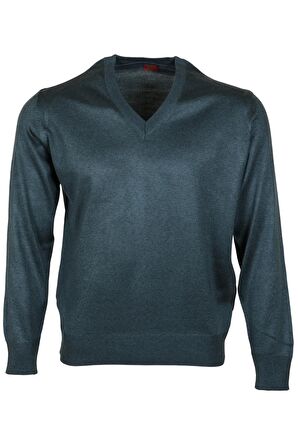 Erkek Yünlü Kazak V Yaka Normal Klasik Kesim Yeşil RAR00375 Yeşil-3XL