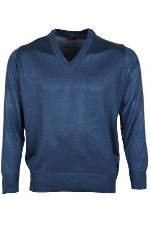 Erkek Yünlü Kazak V Yaka Normal Klasik Kesim Mavi RAR00376 Mavi-2XL