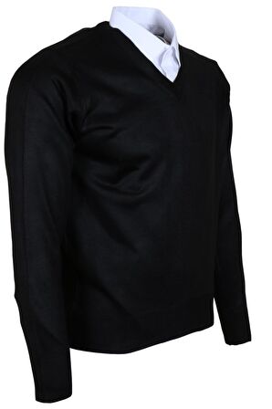 Erkek Yünlü Kazak V Yaka Normal Klasik Kesim Siyah RAR00378 Siyah-XL