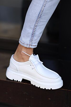 Shoetyle - Beyaz Deri Bağcıklı Erkek Günlük Ayakkabı 101-9009