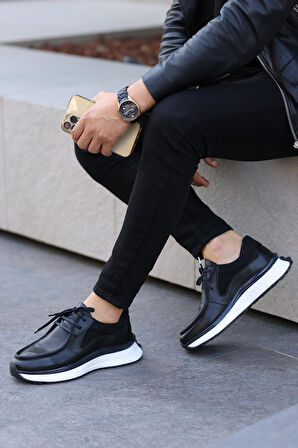 Shoetyle - Siyah Deri Bağcıklı Erkek Günlük Ayakkabı 250-2416