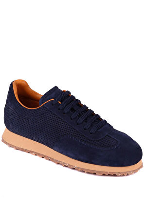 Shoetyle - Lacivert Hakiki Süet Bağcıklı Erkek Günlük Ayakkabı 666-109