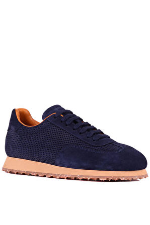 Shoetyle - Lacivert Hakiki Süet Bağcıklı Erkek Günlük Ayakkabı 666-109