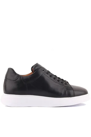 Shoetyle - Siyah Hakiki Deri Bağcıklı Erkek Sneaker 101-7039
