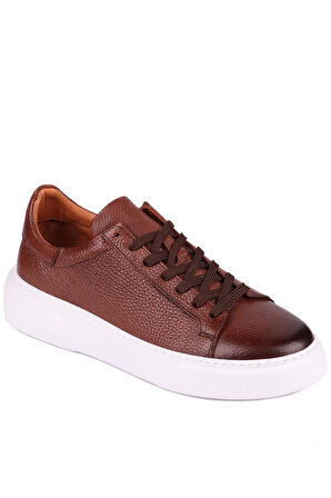 Shoetyle - Kahverengi Hakiki Deri Bağcıklı Erkek Sneaker 800-2501
