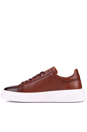 Shoetyle - Kahverengi Hakiki Deri Bağcıklı Erkek Sneaker 800-2501
