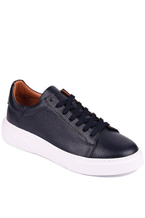 Shoetyle - Lacivert Hakiki Deri Bağcıklı Erkek Sneaker 800-2501