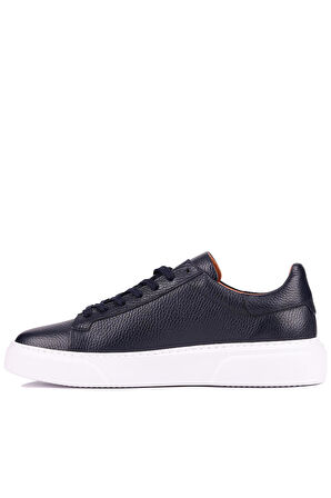 Shoetyle - Lacivert Hakiki Deri Bağcıklı Erkek Sneaker 800-2501