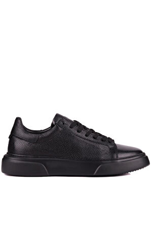 Shoetyle - Siyah Hakiki Deri Bağcıklı Erkek Sneaker 800-2501