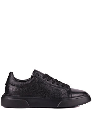 Shoetyle - Siyah Hakiki Deri Bağcıklı Erkek Sneaker 800-2501
