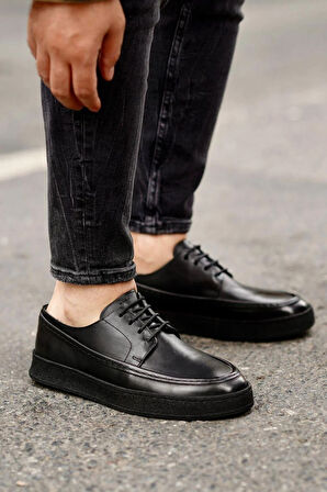 Shoetyle - Siyah Deri Bağcıklı Erkek Günlük Ayakkabı 610-190-21
