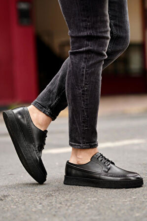 Shoetyle - Siyah Deri Bağcıklı Erkek Günlük Ayakkabı 610-190-21