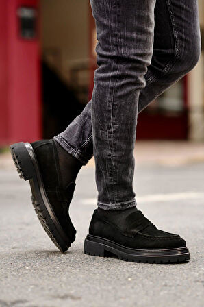 Shoetyle - Siyah Süet Deri Bağcıksız Erkek Günlük Ayakkabı 610-1016-02