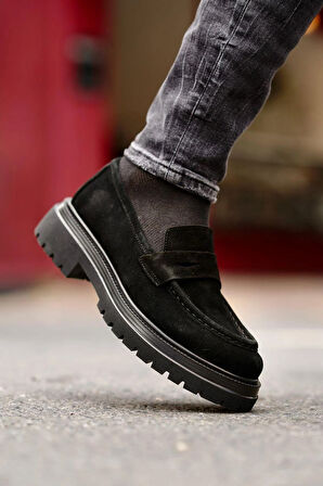 Shoetyle - Siyah Süet Deri Bağcıksız Erkek Günlük Ayakkabı 610-1016-02