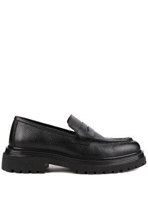 Shoetyle - Siyah Deri Bağcıksız Erkek Günlük Ayakkabı 610-1016-02