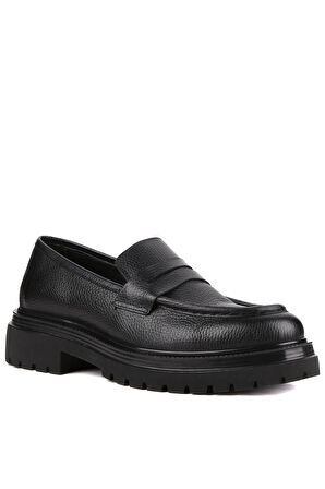 Shoetyle - Siyah Deri Bağcıksız Erkek Günlük Ayakkabı 610-1016-02