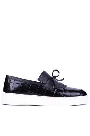 Shoetyle - Siyah Croco Deri Bağcıksız Erkek Günlük Ayakkabı 610-1001
