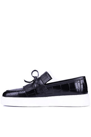 Shoetyle - Siyah Croco Deri Bağcıksız Erkek Günlük Ayakkabı 610-1001