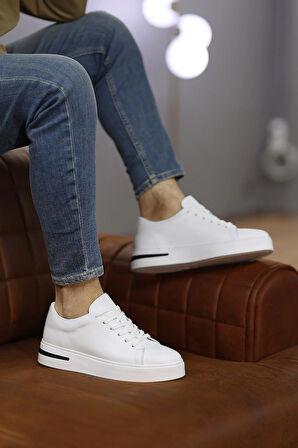 Shoetyle - Beyaz Deri Bağcıklı Erkek Sneaker 610-1002