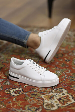 Shoetyle - Beyaz Deri Bağcıklı Erkek Sneaker 610-1002