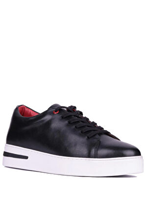 Shoetyle - Siyah Deri Bağcıklı Erkek Günlük Sneaker 610-1002