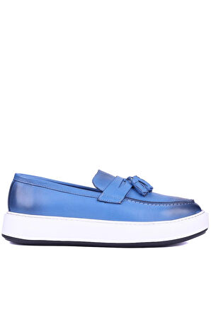 Shoetyle - Mavi Deri Bağcıksız Erkek Günlük Ayakkabı 610-1003