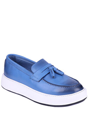 Shoetyle - Mavi Deri Bağcıksız Erkek Günlük Ayakkabı 610-1003