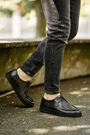 Shoetyle - Siyah Deri Bağcıklı Erkek Günlük Ayakkabı 610-1004