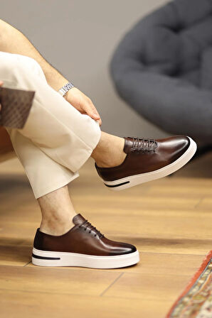 Shoetyle - Kahverengi Deri Bağcıklı Erkek Günlük Ayakkabı 610-1005