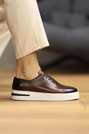 Shoetyle - Kahverengi Deri Bağcıklı Erkek Günlük Ayakkabı 610-1005
