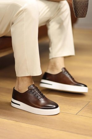 Shoetyle - Kahverengi Deri Bağcıklı Erkek Günlük Ayakkabı 610-1005