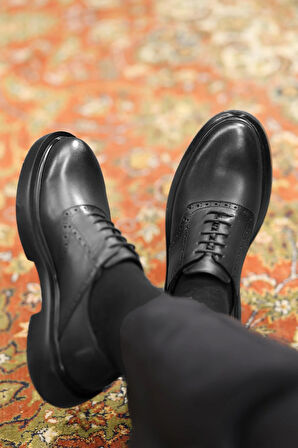 Shoetyle - Siyah Deri Bağcıklı Erkek Günlük Ayakkabı 610-1008