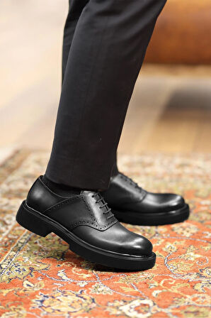 Shoetyle - Siyah Deri Bağcıklı Erkek Günlük Ayakkabı 610-1008
