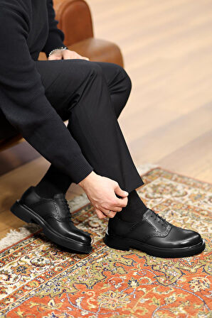 Shoetyle - Siyah Deri Bağcıklı Erkek Günlük Ayakkabı 610-1008